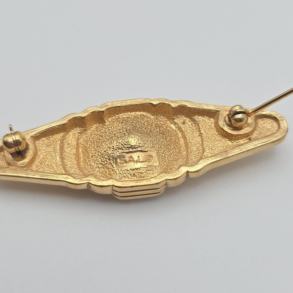 Vtg S.A.L. SWAROVSKI Brooch Lapel Pin Austrian Crystal Gold Plate 2" FREE $HIP!! - Picture 9 of 11